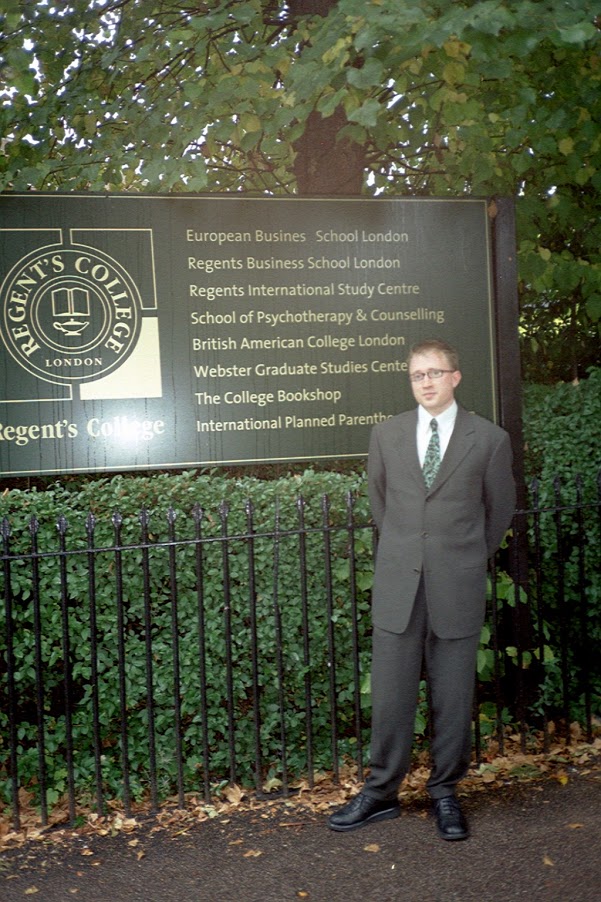 This picture shows me on my first day at what was then Regent's College, in 2002. Now that I am leaving Regent's, I think a lot about this day.